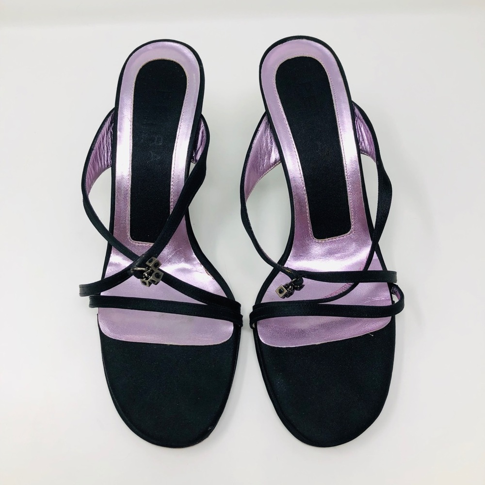 PETRA black fabric/leather strappy heels, made in Italy, size 39